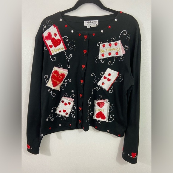 Jack B Quick Vintage Cardigan Sweater Valentines Day Maximalist XL Y2K Black - Picture 1 of 12